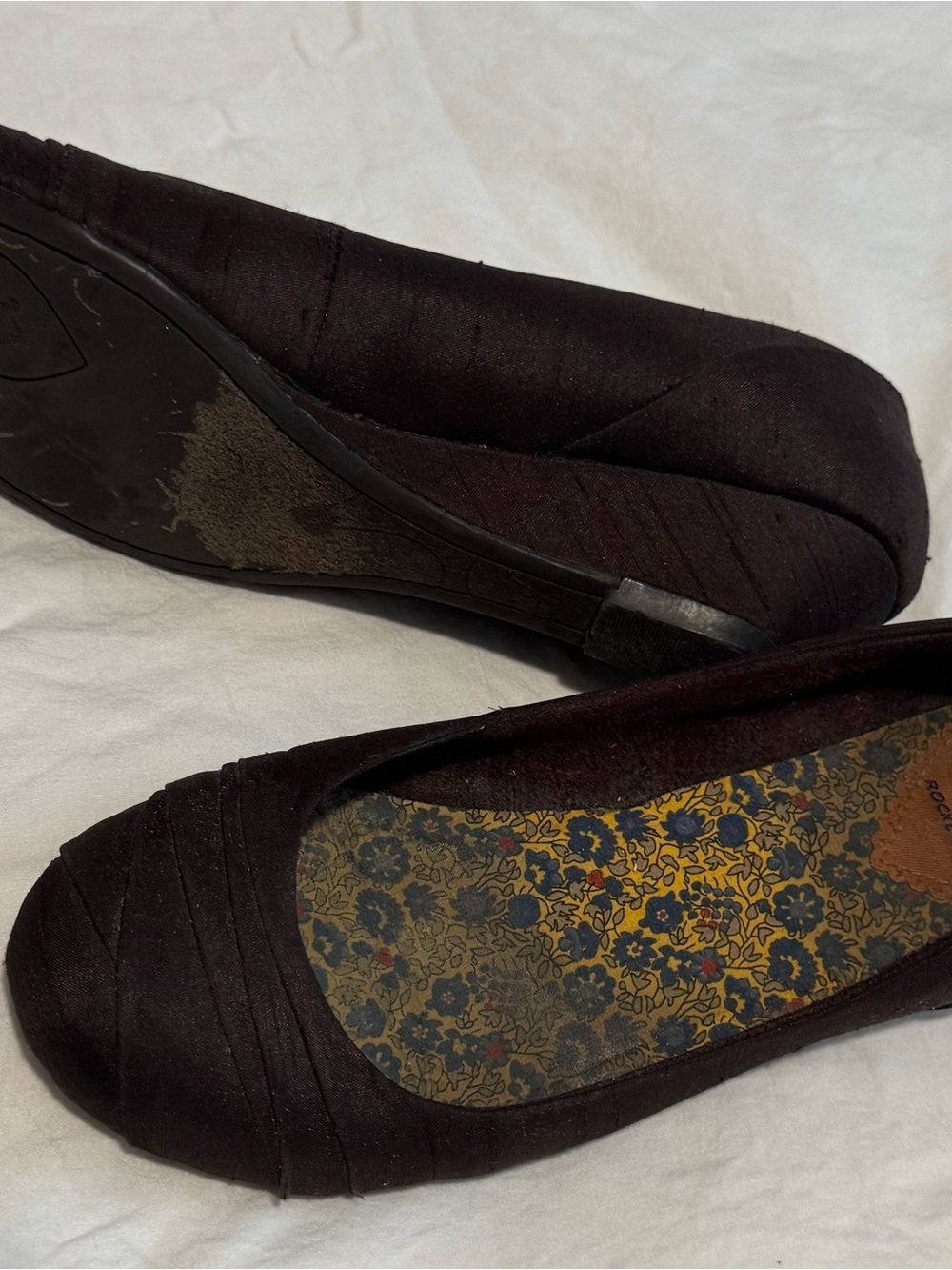 Rocket Dog Brown Satin Ballet Flats with Floral Insole